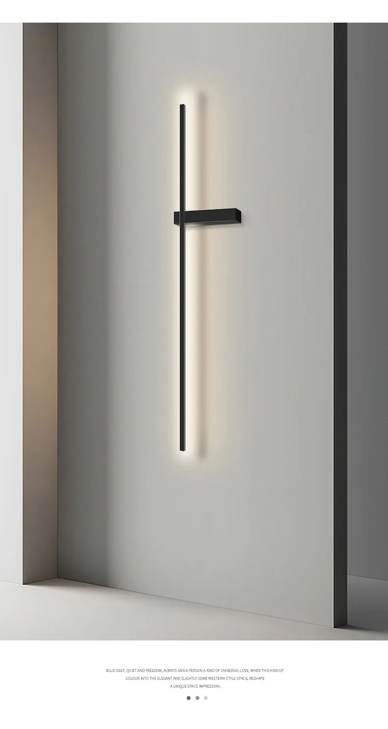 Black long strip wall lamp bedroom bedside lamp modern minimalist wall lamp living room TV background line wall light