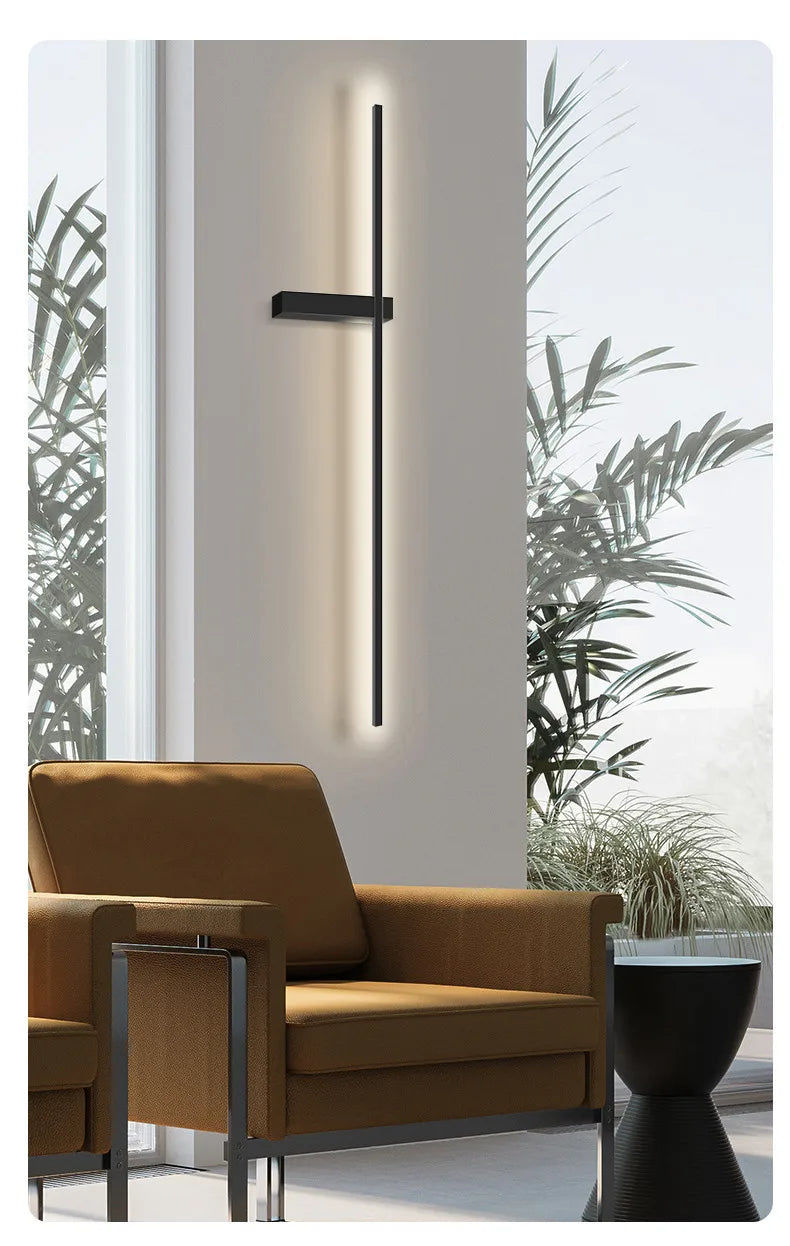 Black long strip wall lamp bedroom bedside lamp modern minimalist wall lamp living room TV background line wall light