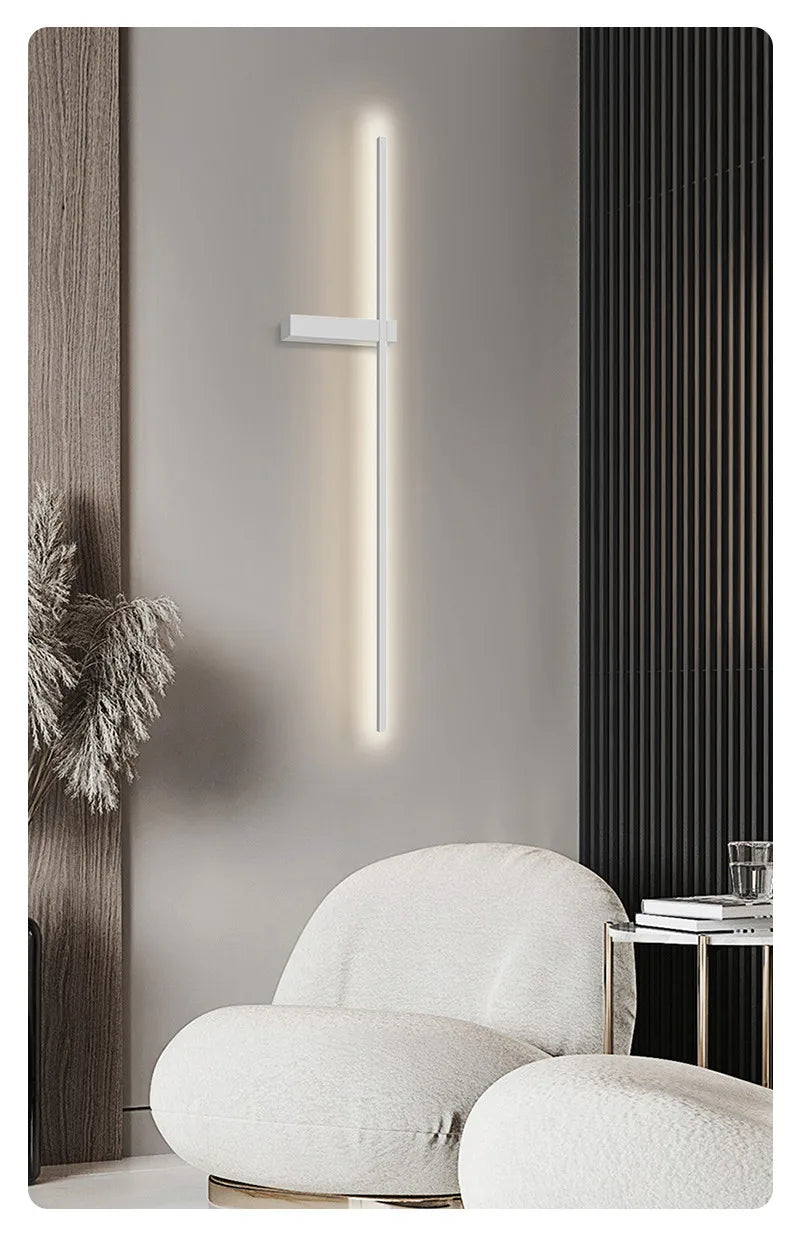 Black long strip wall lamp bedroom bedside lamp modern minimalist wall lamp living room TV background line wall light
