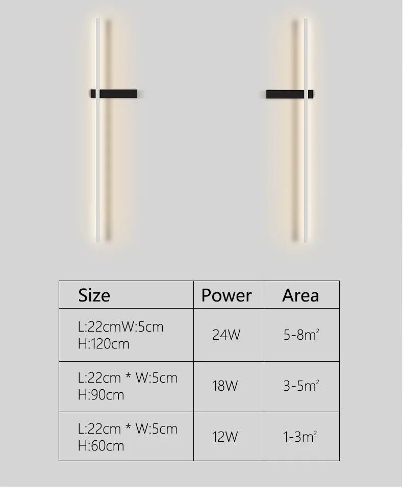 Black long strip wall lamp bedroom bedside lamp modern minimalist wall lamp living room TV background line wall light