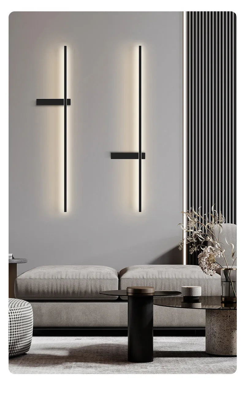 Black long strip wall lamp bedroom bedside lamp modern minimalist wall lamp living room TV background line wall light