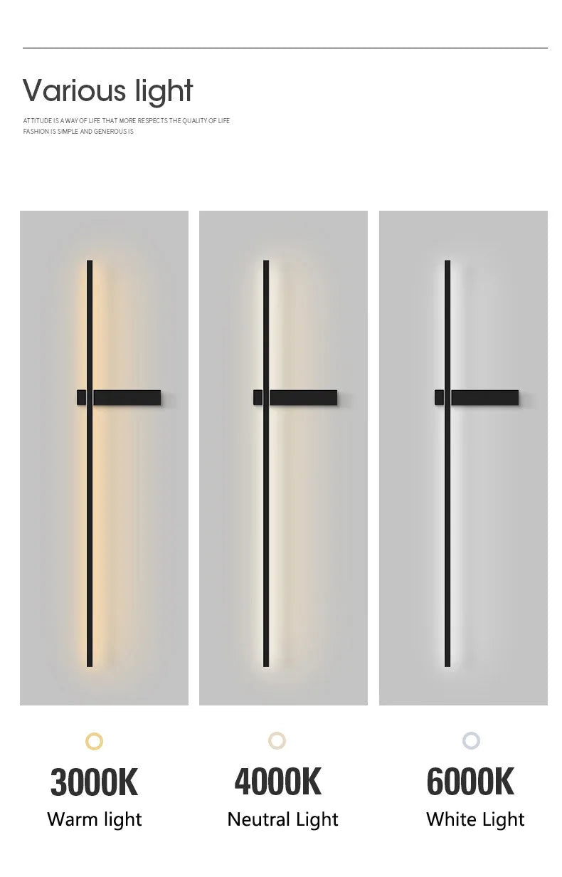 Black long strip wall lamp bedroom bedside lamp modern minimalist wall lamp living room TV background line wall light