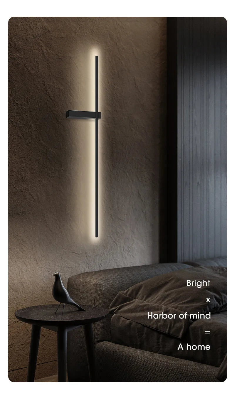 Black long strip wall lamp bedroom bedside lamp modern minimalist wall lamp living room TV background line wall light