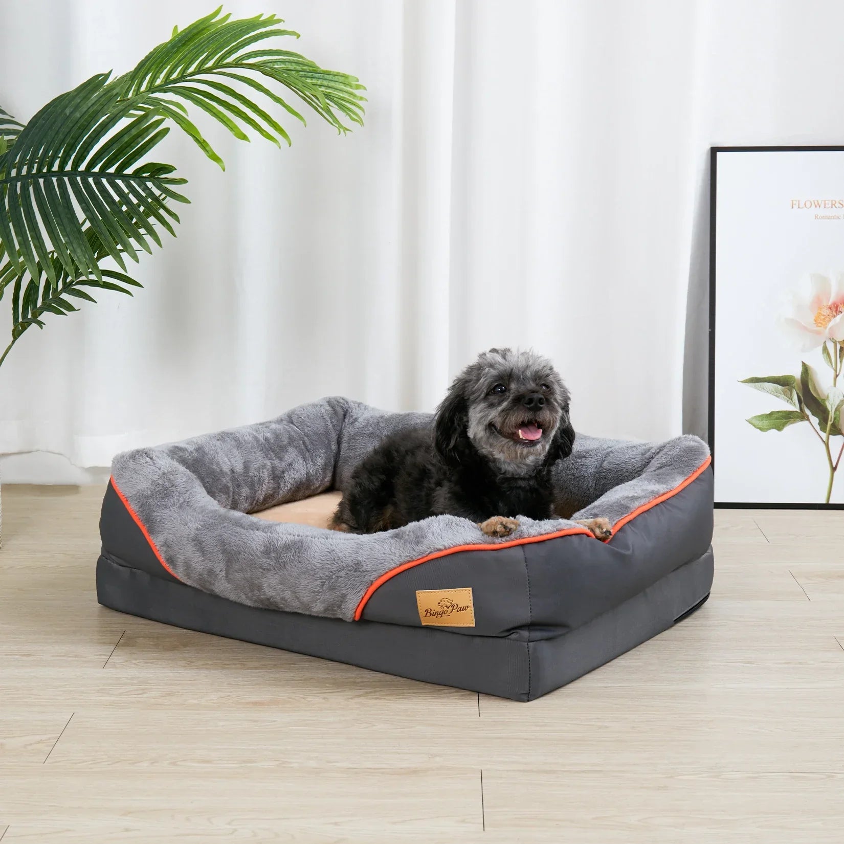 Dog Bed Super Soft Orthopedic Foam Pet Bed Sleeping Mat with Cotton-padded Bolster and Removable Cover