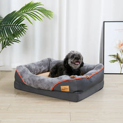 Dog Bed Super Soft Orthopedic Foam Pet Bed Sleeping Mat with Cotton-padded Bolster and Removable Cover
