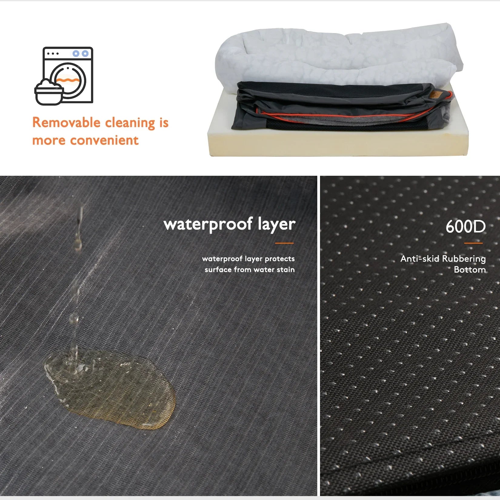 Dog Bed Super Soft Orthopedic Foam Pet Bed Sleeping Mat with Cotton-padded Bolster and Removable Cover