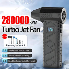 280K RPM Mini Electric Air Duster – Turbo Fan with LED Light, 4-Speed Adjustable