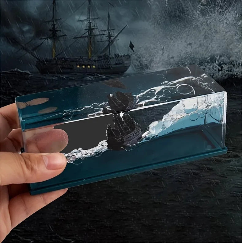 Pirate Ship Fluid Ornament – Black Pearl Nautical Decor for Desk or Home