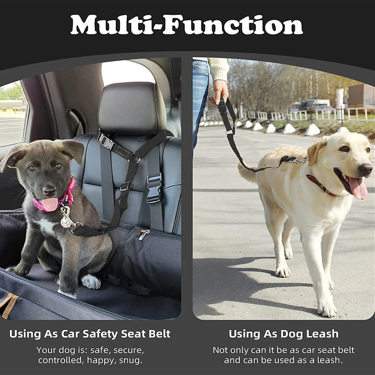 Adjustable Pet Car Seat Belt – Dog & Cat Safety Headrest Restraint