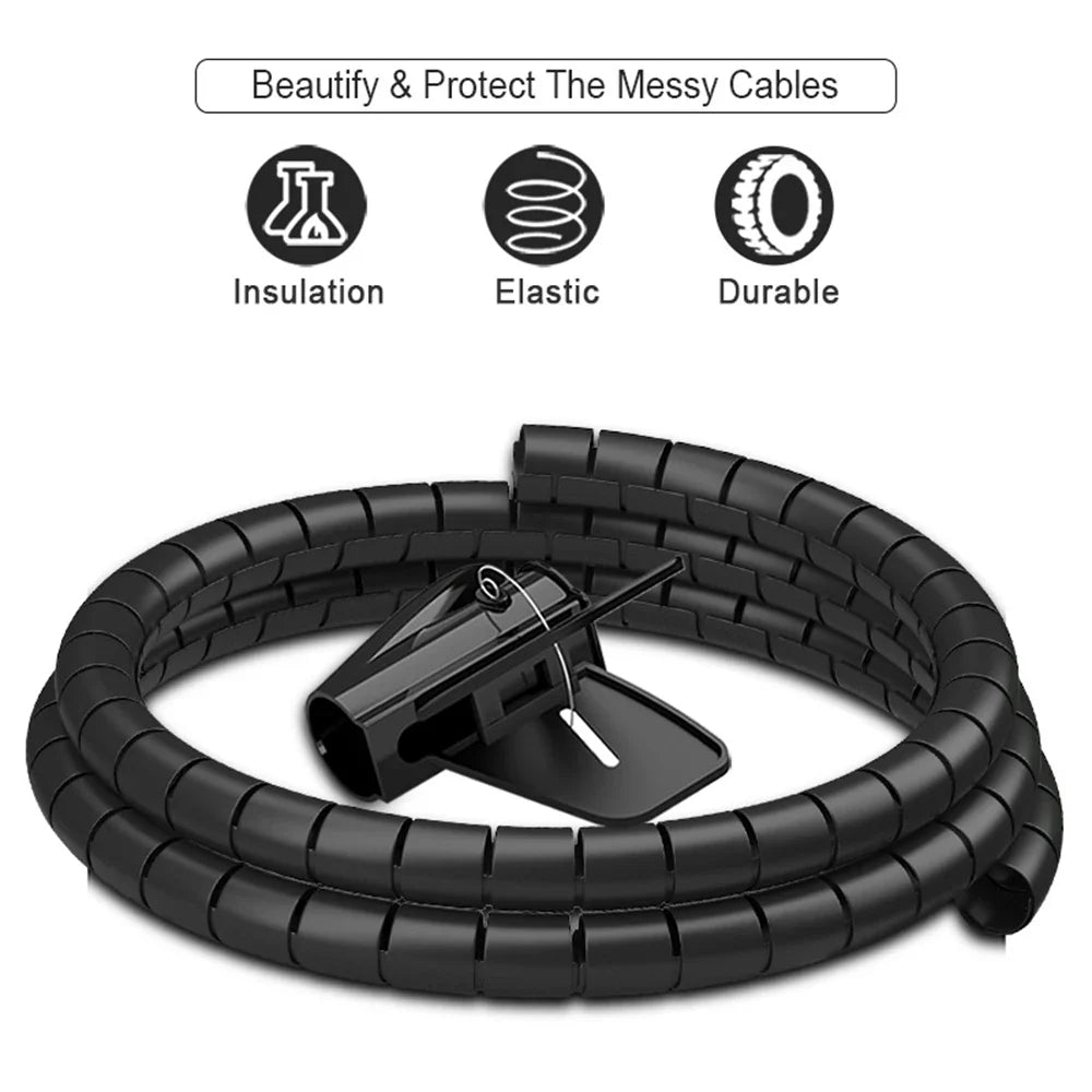 Desk Cable Organizer Spiral – Flexible 1.5/2m Tube, 10/16mm Cord Management