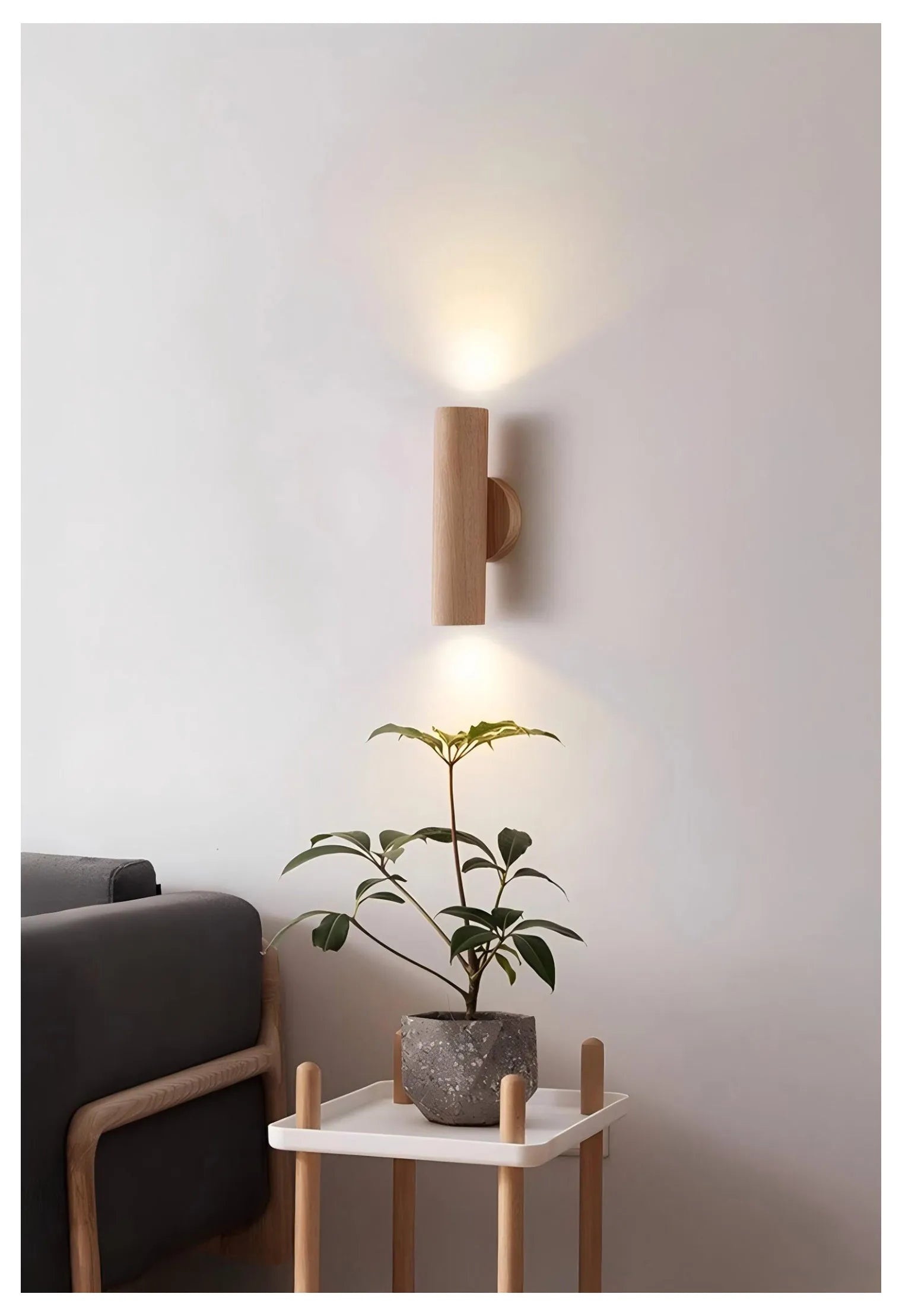 Cylinder Oak Wooden Color Glow top and bottom, Wabi-sabi Minimalist Style, Wall Sconce light for Living, Bedroom bedside, Study