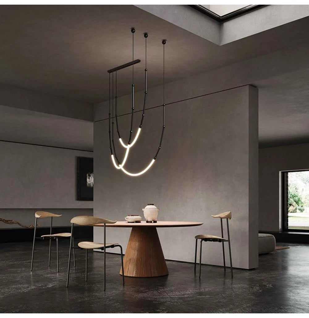 Leda curve chandelier Metal Hose Black linear lamp for Living Room Center Table designer lamp Home Decor staircase lighting