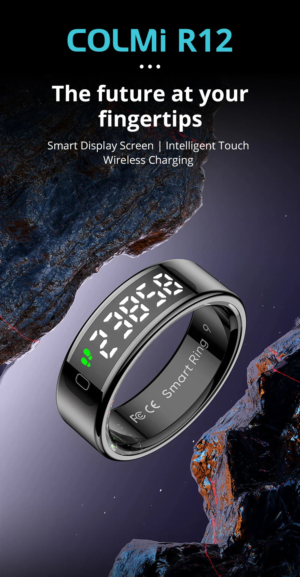 COLMI R12 Smart Ring – Health Tracker, Display, Touch Control, Waterproof (5ATM)