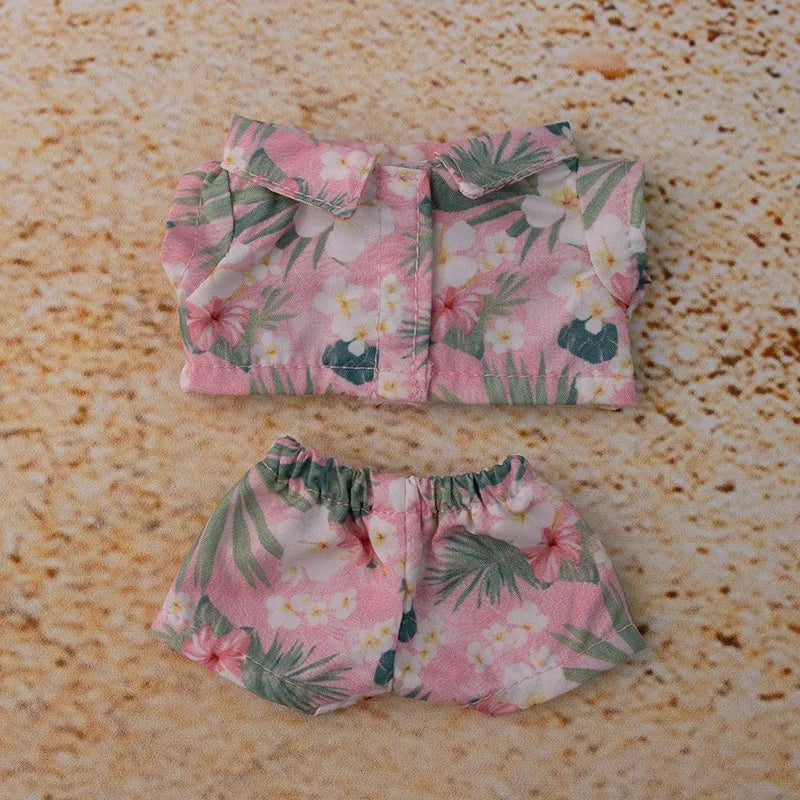 Labubu Floral Shirt & Crocs Beach Wear Set - Vibrant Summer Outfit for 17cm Vinyl Dolls with Tropical Style
