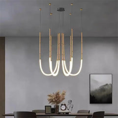 Leda curve chandelier Metal Hose Black linear lamp for Living Room Center Table designer lamp Home Decor staircase lighting