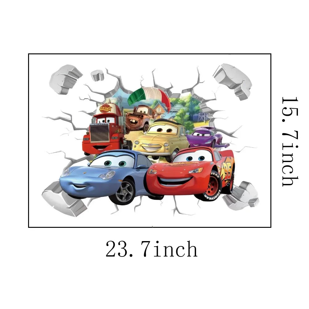 3D Brokenwall Lightning McQueen Cartoom Cars Wall Decor Decals For Boy Bedroom Kid Room Wallpaper Poster Mural Wall Stickers