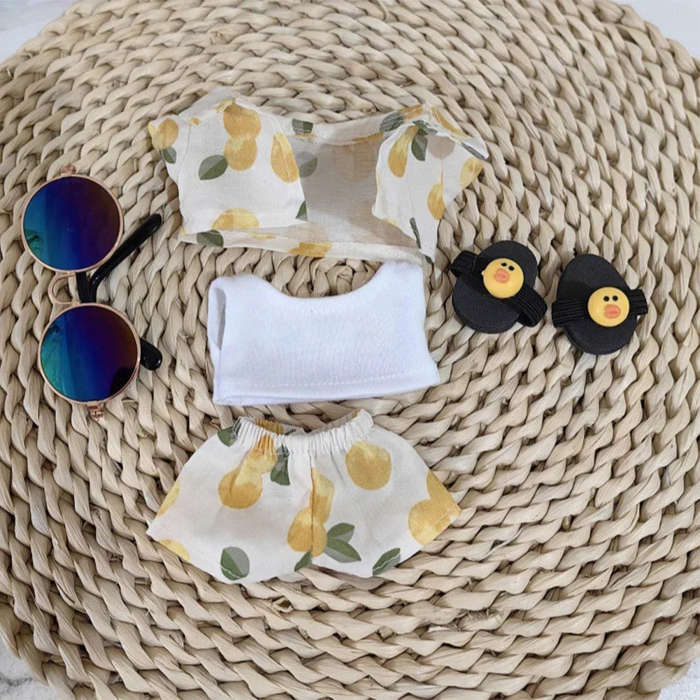 Labubu Floral Shirt & Crocs Beach Wear Set - Vibrant Summer Outfit for 17cm Vinyl Dolls with Tropical Style