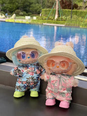 Labubu Floral Shirt & Crocs Beach Wear Set - Vibrant Summer Outfit for 17cm Vinyl Dolls with Tropical Style