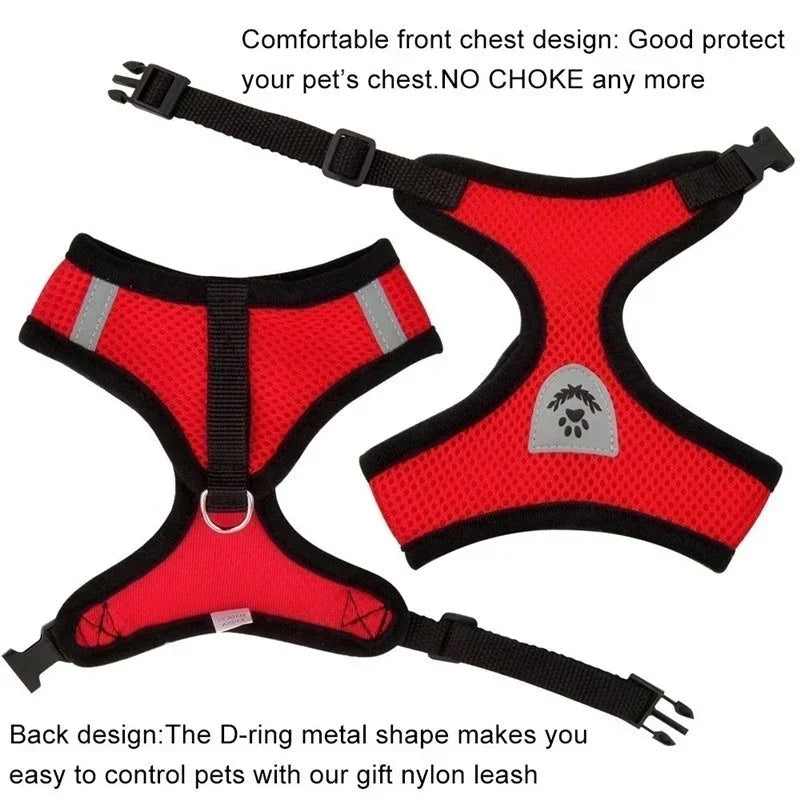 Adjustable Cat & Dog Harness Vest – Mesh Walking Leash for Small & Medium Pets