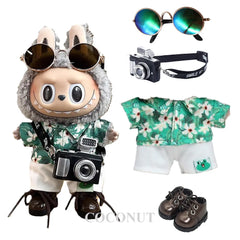 Labubu Floral Shirt & Crocs Beach Wear Set - Vibrant Summer Outfit for 17cm Vinyl Dolls with Tropical Style