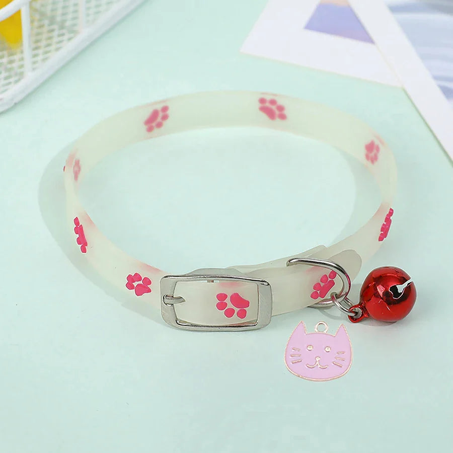 Cat Collar Glow in the Dark Footprint Cute Charms Adjustable Luminous Pet Collar for Kitten Chihuahua Night Walking Camping