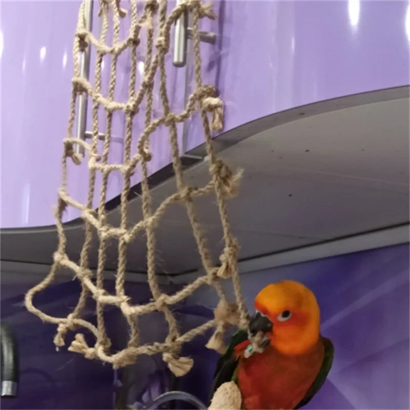 40x40cm Parrot Climbing Net – Bird Toy Swing Rope Hammock with Hooks