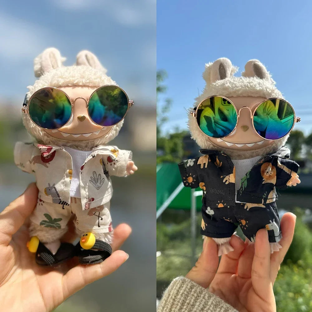 Labubu Floral Shirt & Crocs Beach Wear Set - Vibrant Summer Outfit for 17cm Vinyl Dolls with Tropical Style