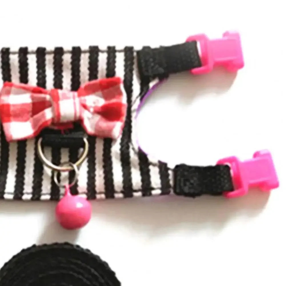Pet Chest Strap Striped Hamster Rabbit Bow-knot Harness Vest Leash Traction Rope Ferrets Rats Chest Strap Small Pet Leashes