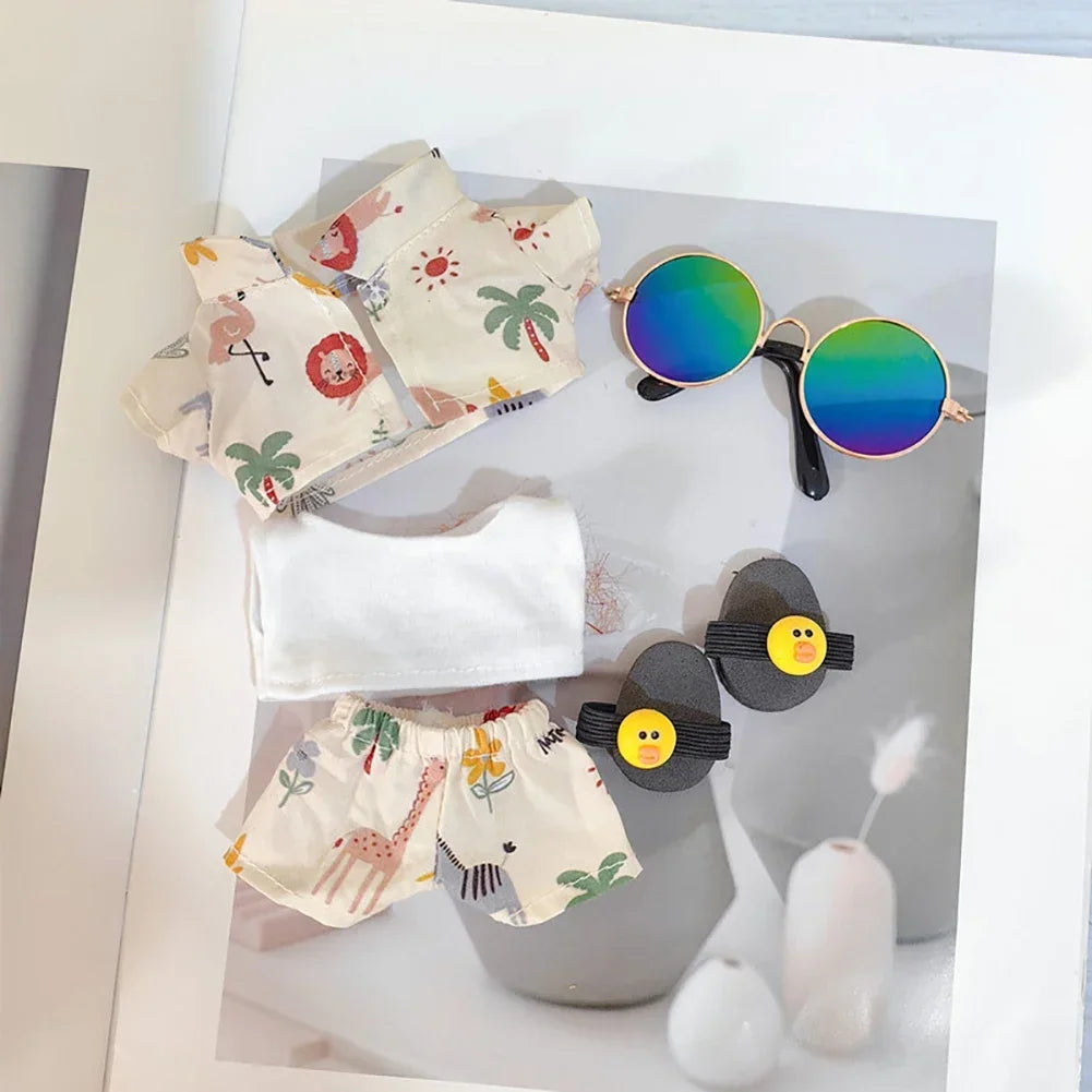 Labubu Floral Shirt & Crocs Beach Wear Set - Vibrant Summer Outfit for 17cm Vinyl Dolls with Tropical Style