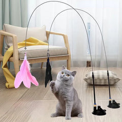 Cats Toys Feathers Wand Interactive Toy Kitten Toys with Super Suction Cup Detachable Feather Replacements Cat Accessories