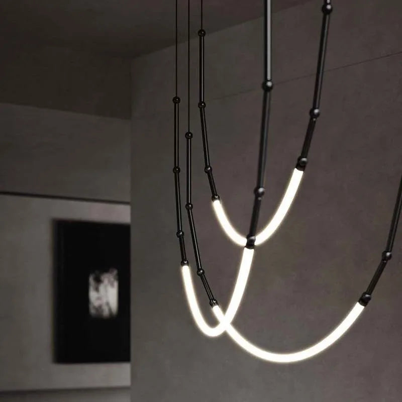 Leda curve chandelier Metal Hose Black linear lamp for Living Room Center Table designer lamp Home Decor staircase lighting