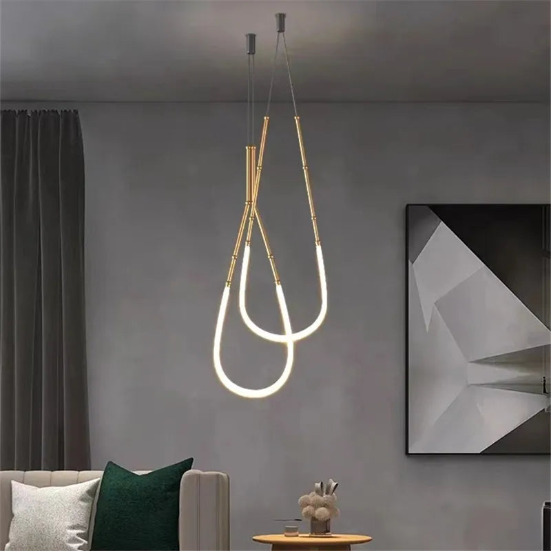Leda curve chandelier Metal Hose Black linear lamp for Living Room Center Table designer lamp Home Decor staircase lighting