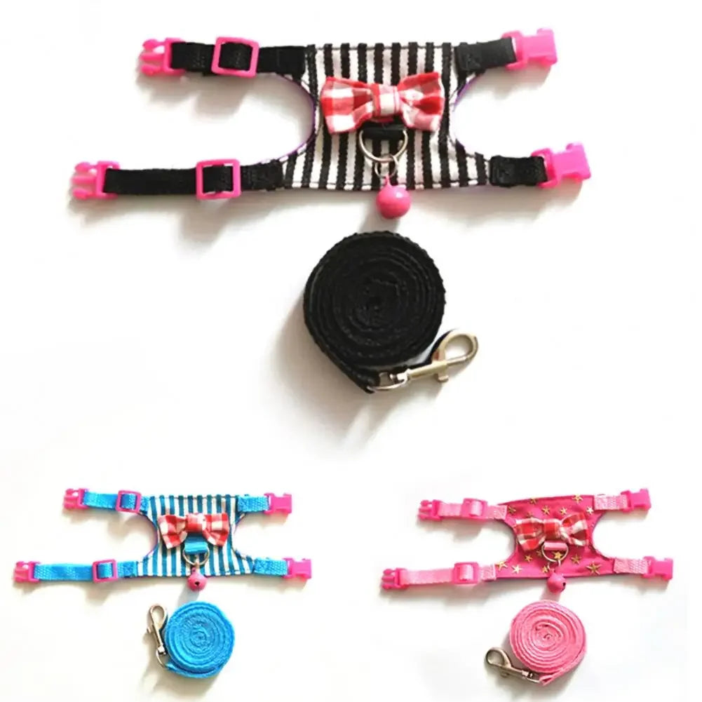 Pet Chest Strap Striped Hamster Rabbit Bow-knot Harness Vest Leash Traction Rope Ferrets Rats Chest Strap Small Pet Leashes