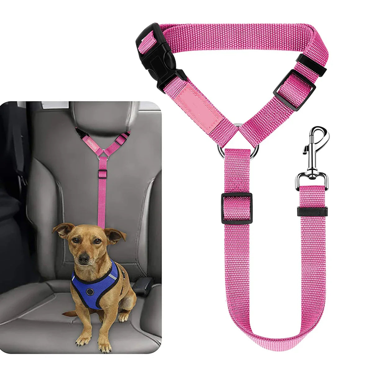 Adjustable Pet Car Seat Belt – Dog & Cat Safety Headrest Restraint