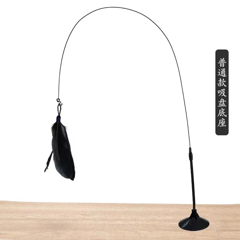 Cats Toys Feathers Wand Interactive Toy Kitten Toys with Super Suction Cup Detachable Feather Replacements Cat Accessories