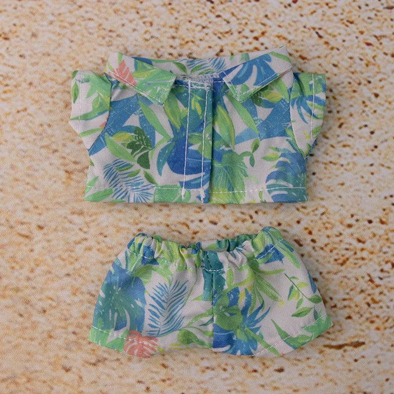 Labubu Floral Shirt & Crocs Beach Wear Set - Vibrant Summer Outfit for 17cm Vinyl Dolls with Tropical Style