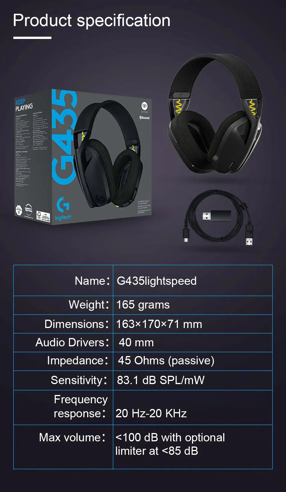 Logitech G435 Wireless Gaming Headset – Bluetooth, Surround Sound, Over-Ear