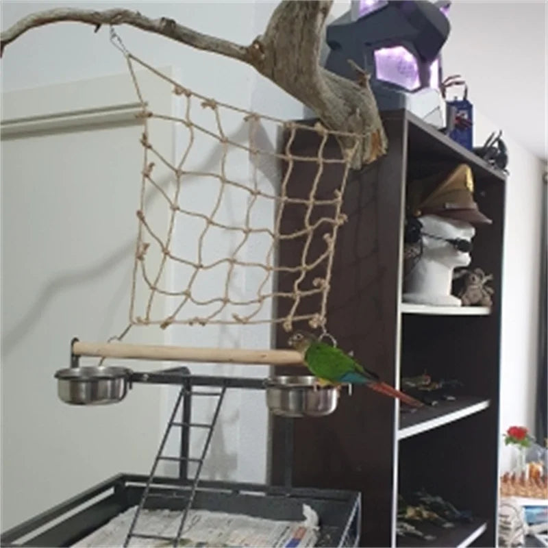 40x40cm Parrot Climbing Net – Bird Toy Swing Rope Hammock with Hooks