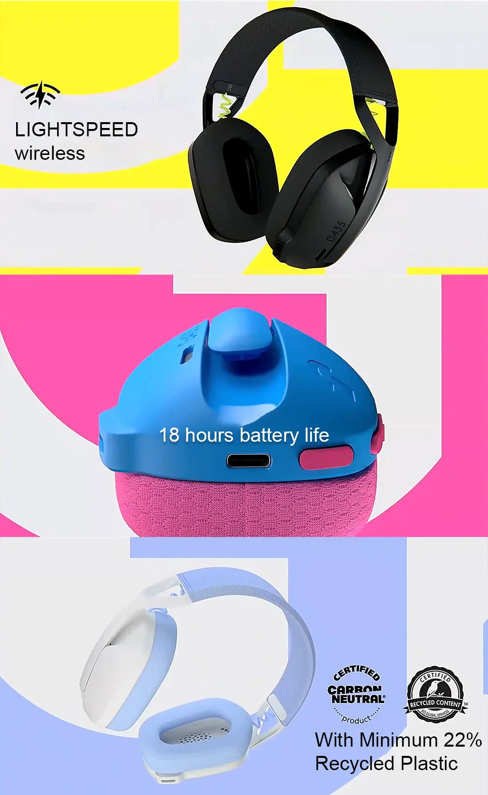 Logitech G435 Wireless Gaming Headset – Bluetooth, Surround Sound, Over-Ear