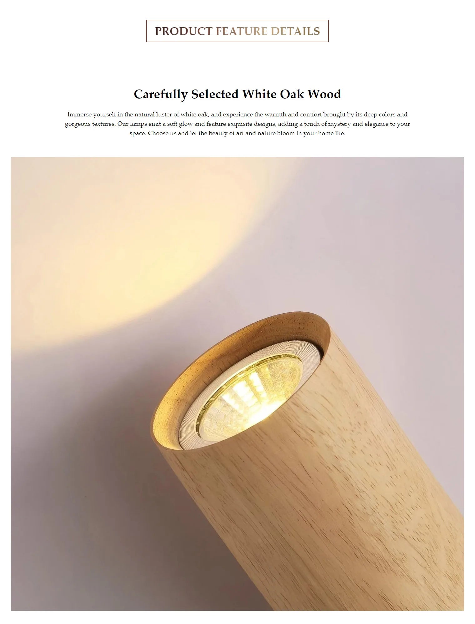 Cylinder Oak Wooden Color Glow top and bottom, Wabi-sabi Minimalist Style, Wall Sconce light for Living, Bedroom bedside, Study