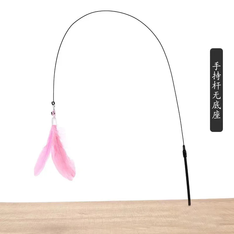 Cats Toys Feathers Wand Interactive Toy Kitten Toys with Super Suction Cup Detachable Feather Replacements Cat Accessories