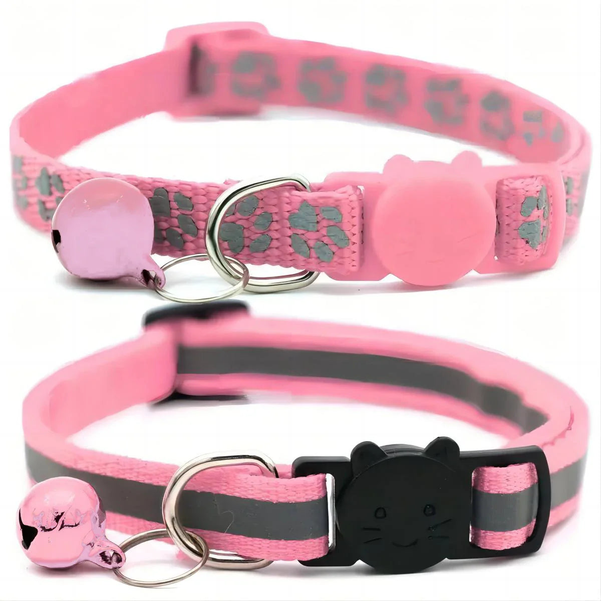 2PC Reflective Pet Collar Set – Cat & Dog Paw Print Anti-Lost Collars