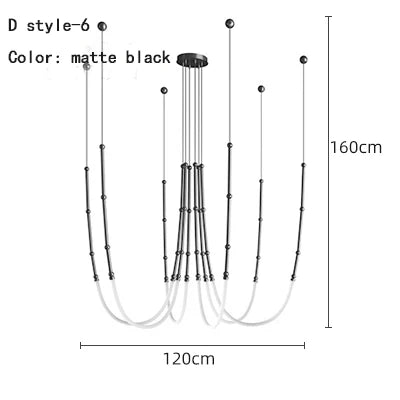 Leda curve chandelier Metal Hose Black linear lamp for Living Room Center Table designer lamp Home Decor staircase lighting