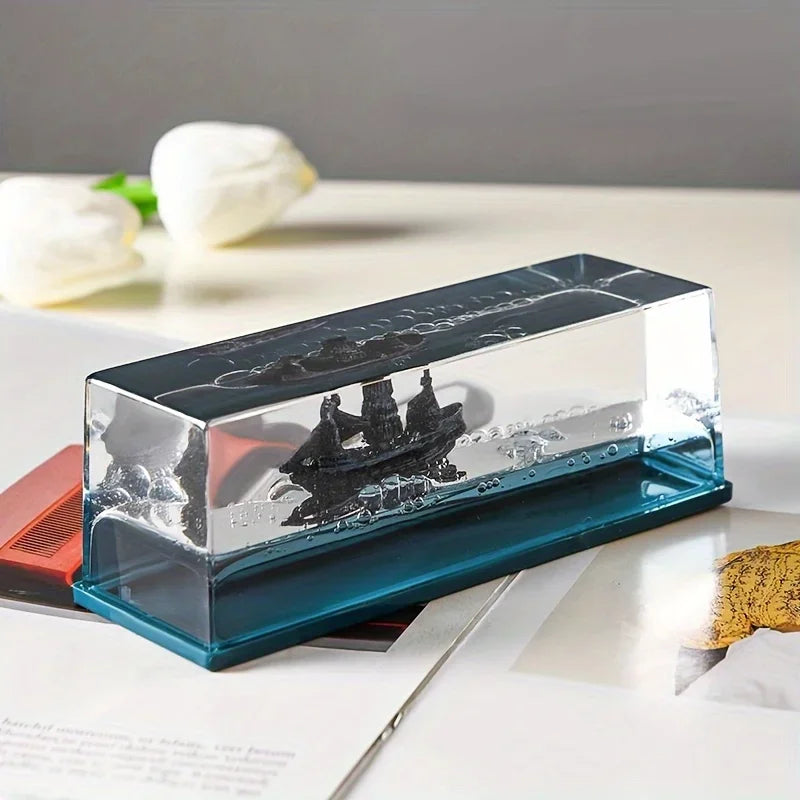 Pirate Ship Fluid Ornament – Black Pearl Nautical Decor for Desk or Home