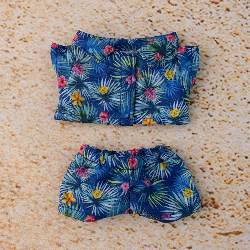 Labubu Floral Shirt & Crocs Beach Wear Set - Vibrant Summer Outfit for 17cm Vinyl Dolls with Tropical Style