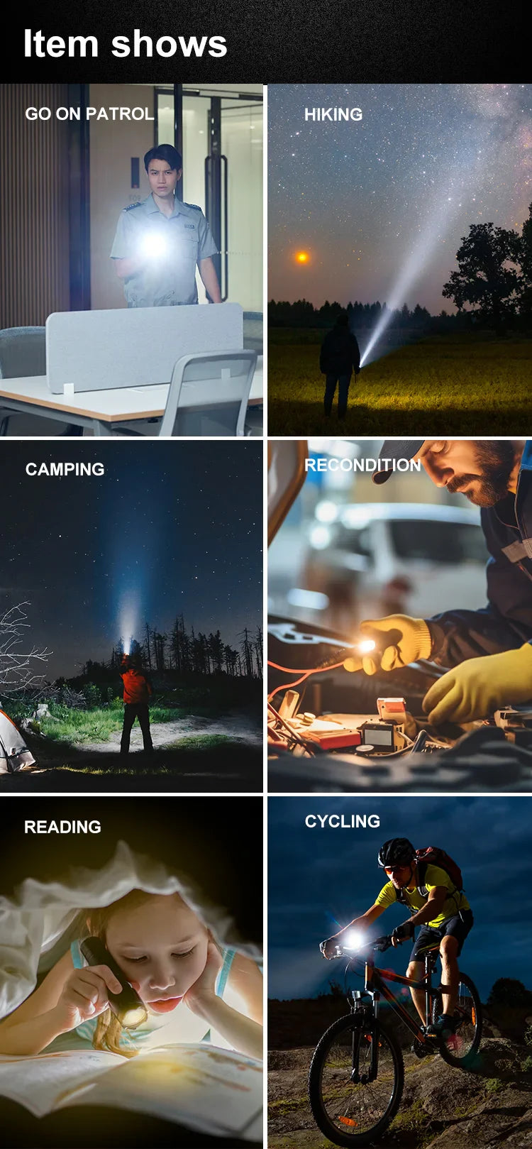 Portable LED Zoom Flashlight – Strong Beam, USB Rechargeable, Household Use