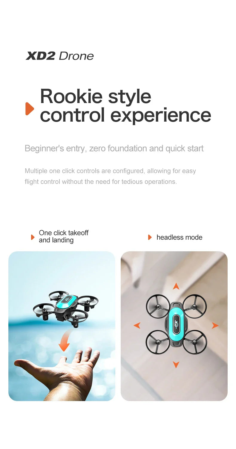 360° Stunt Mini RC Drone XD2 – One-Click Takeoff, Landing & Stable Hovering