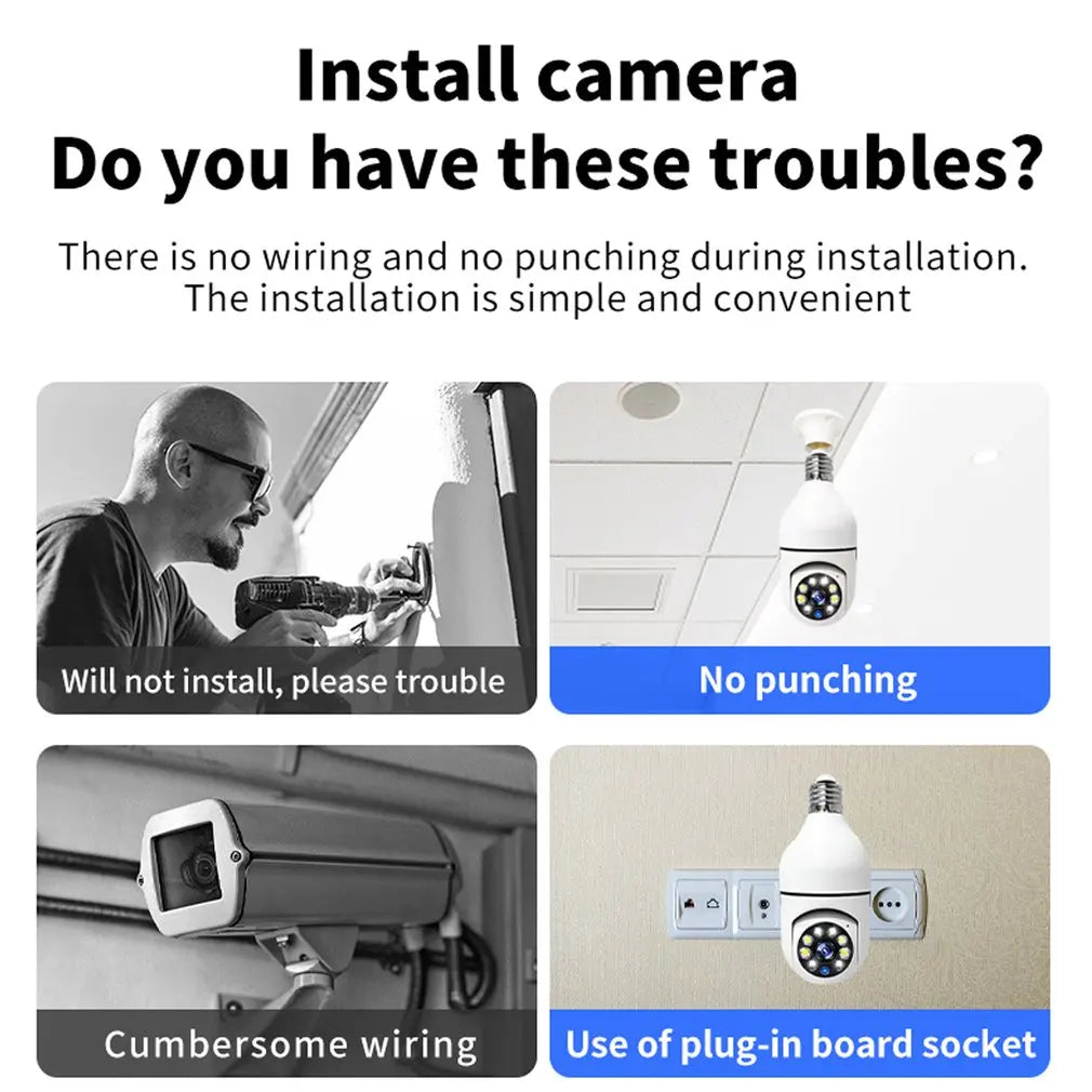 2025 WiFi Bulb Camera E27 – Double Light, Full-Color Night Vision, 360° View