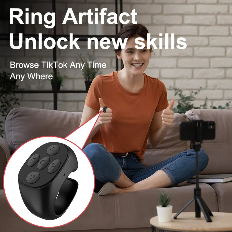 2025 TikTok Bluetooth Remote Ring – Selfie Controller with 4 Buttons, 10m Range