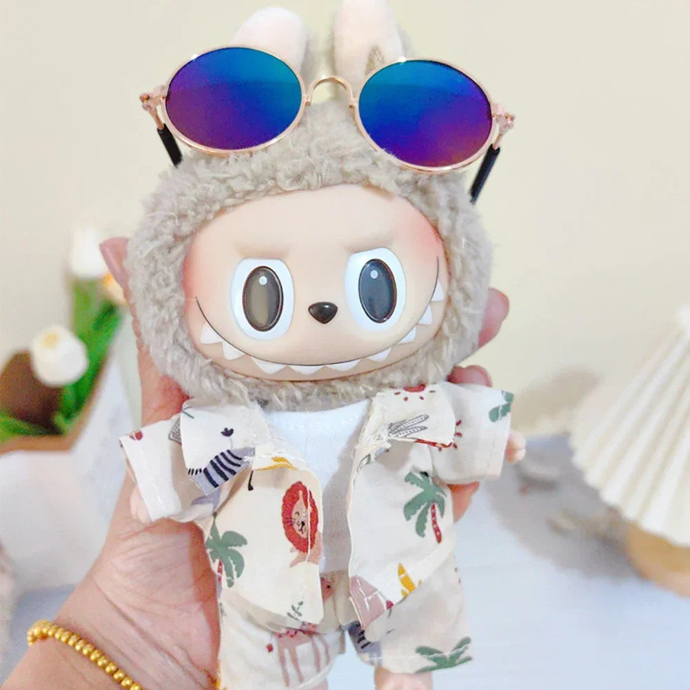 Labubu Floral Shirt & Crocs Beach Wear Set - Vibrant Summer Outfit for 17cm Vinyl Dolls with Tropical Style